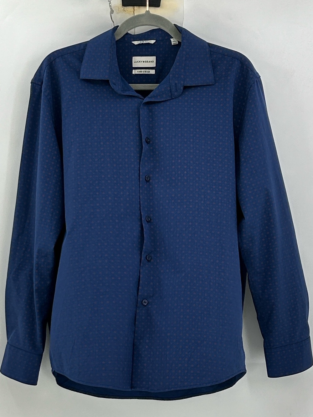 Lucky Brand 4-Way Stretch Slim Fit Performance Shirt Mens Large Blue Pattern